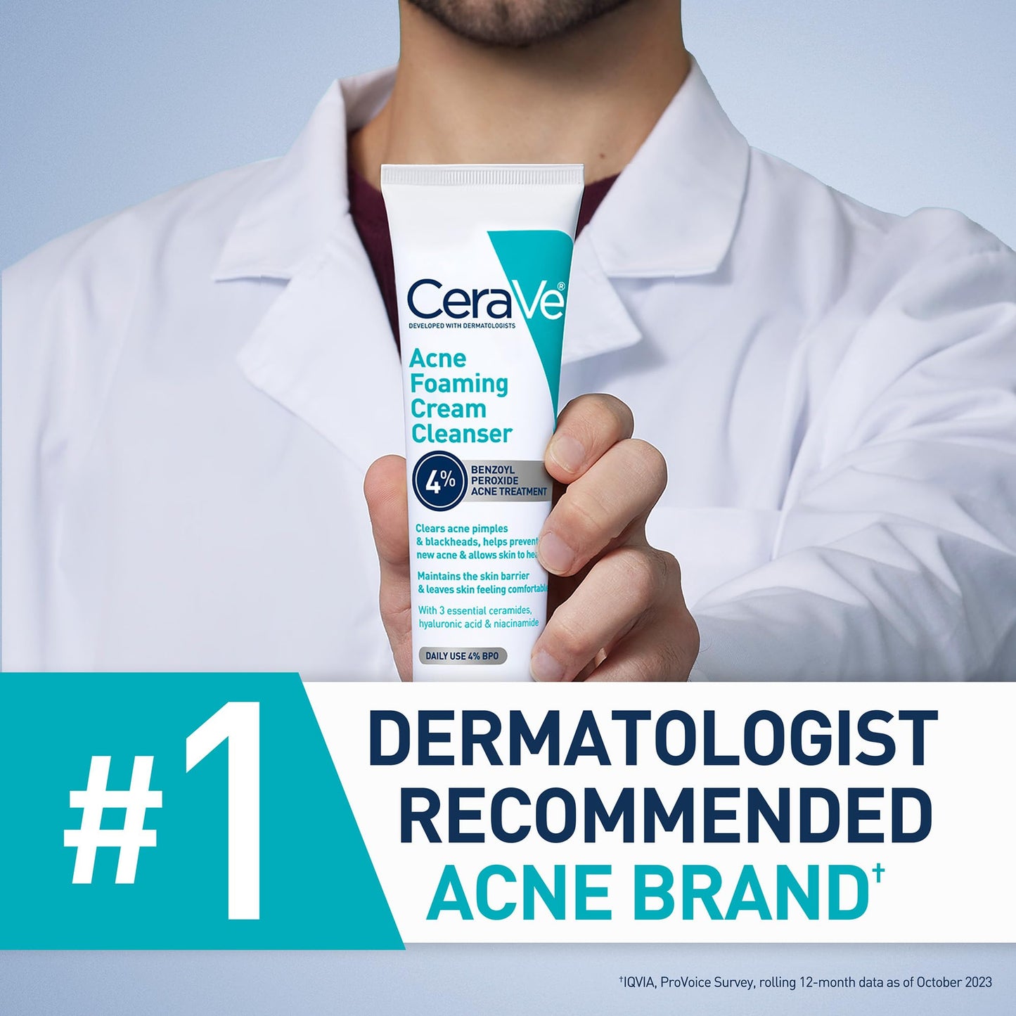CeraVe Acne Foaming Cream Cleanser, 4% Benzoyl Peroxide Face Wash With Hyaluronic Acid, Niacinamide & Ceramides, Gentle Daily Acne Treatment For Face Beauty and Personal Care CeraVe