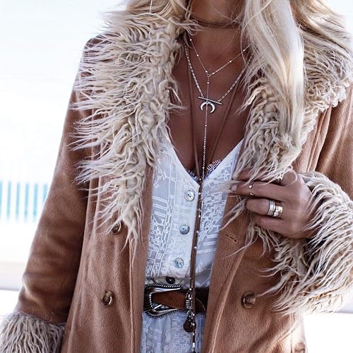 DoubleNine Bohemian Wrap Choker Layered Necklace Sets Retro Vegan Suede Lariat Beach Accessories with Coin Tassels for Women Girls (choker+necklace) Beauty & Personal Care Doubnine