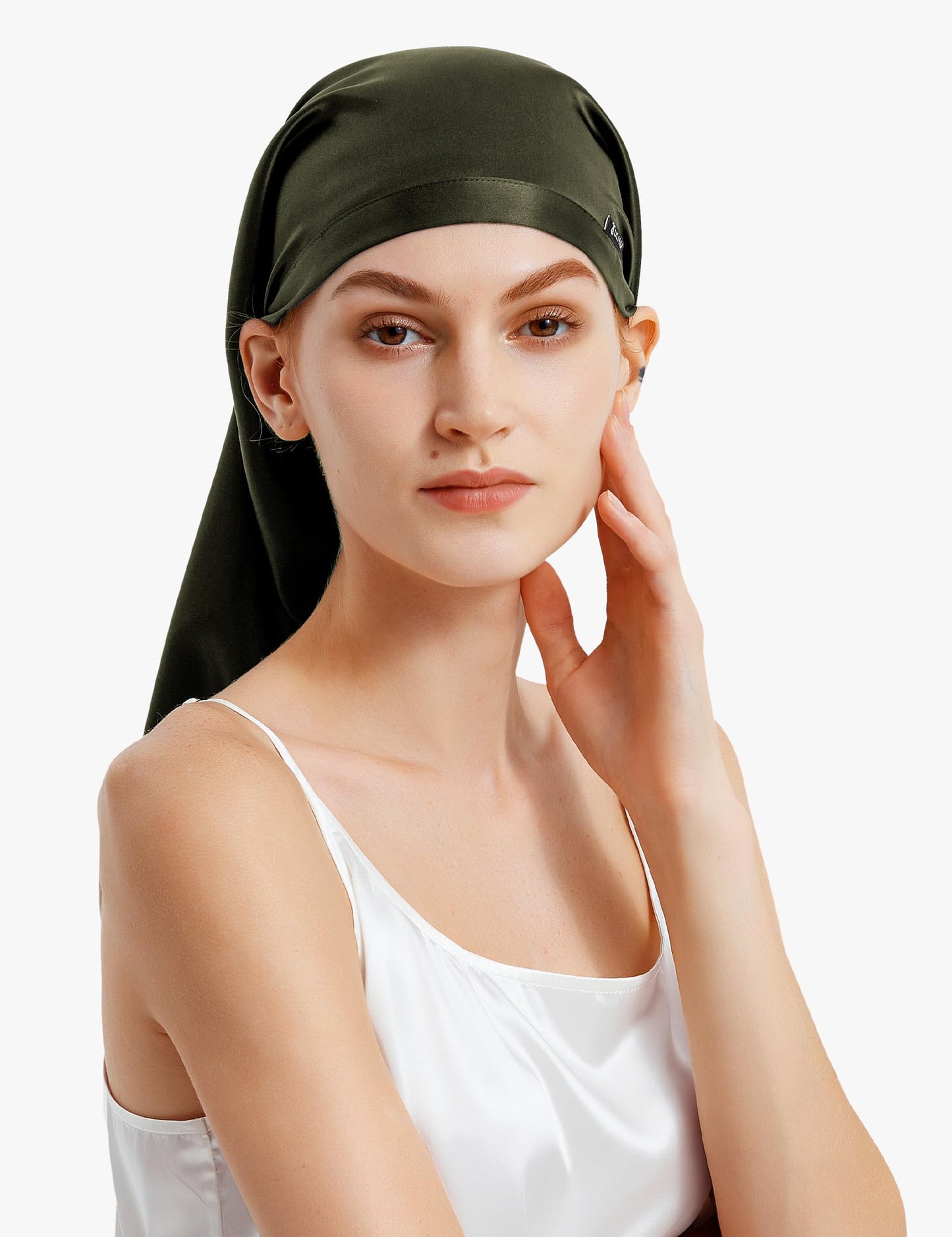 LilySilk 100% Silk Bonnet Mulberry 19 Momme Silk Sleep Cap Long for Curly Hair Night Cap for Sleeping, Silk Hair Wrap for Women Olive Green Beauty and Personal Care LilySilk