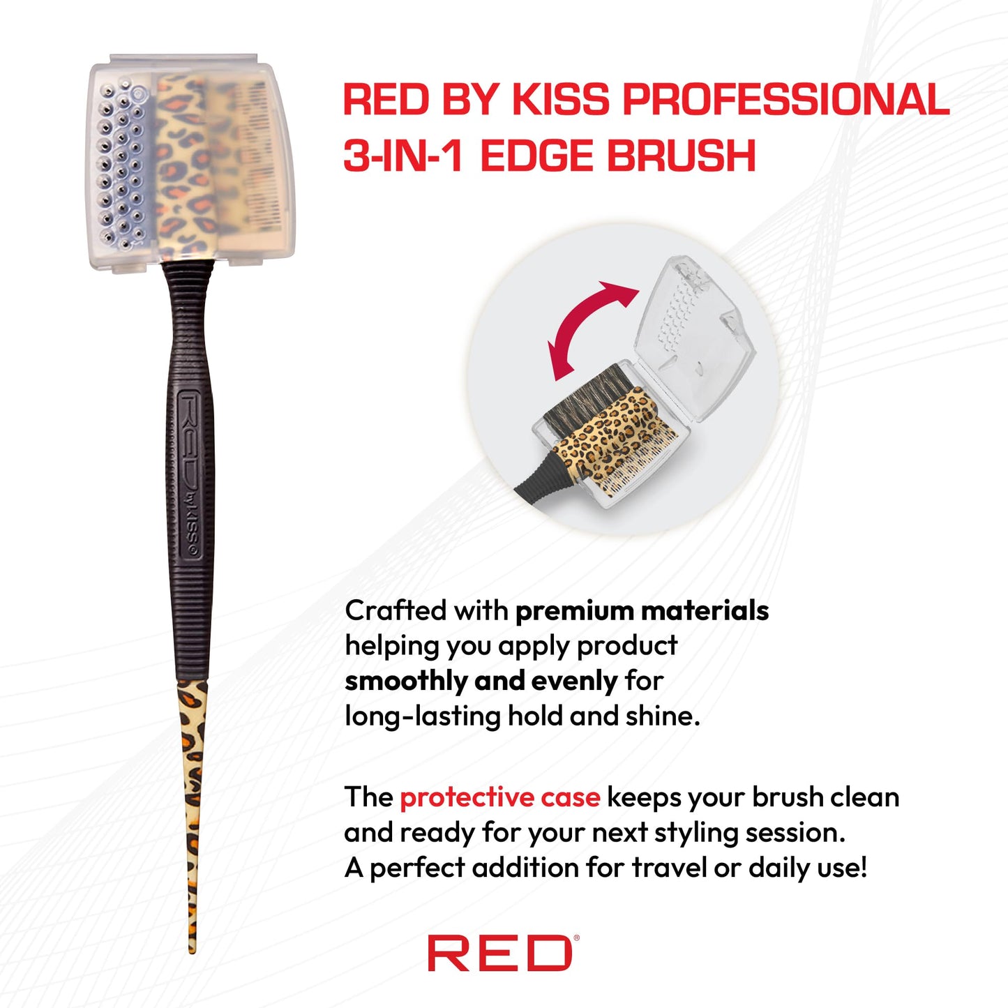 Red by Kiss Professional 3-in-1 Edge Brush with Case – Boar Bristles, Fine Tooth Comb & Rat Tail End for Edge Control & Precision Styling Beauty & Personal Care Red by Kiss