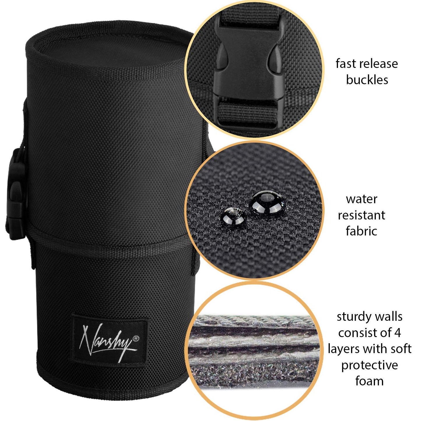 Nanshy Travel Makeup Brush Holder with Lid - Large, Stand Up Makeup Brush Case for MUA - 2-in-1 Durable Makeup Brush Organizer Bag & 2 Brush Cups Beauty & Personal Care Nanshy