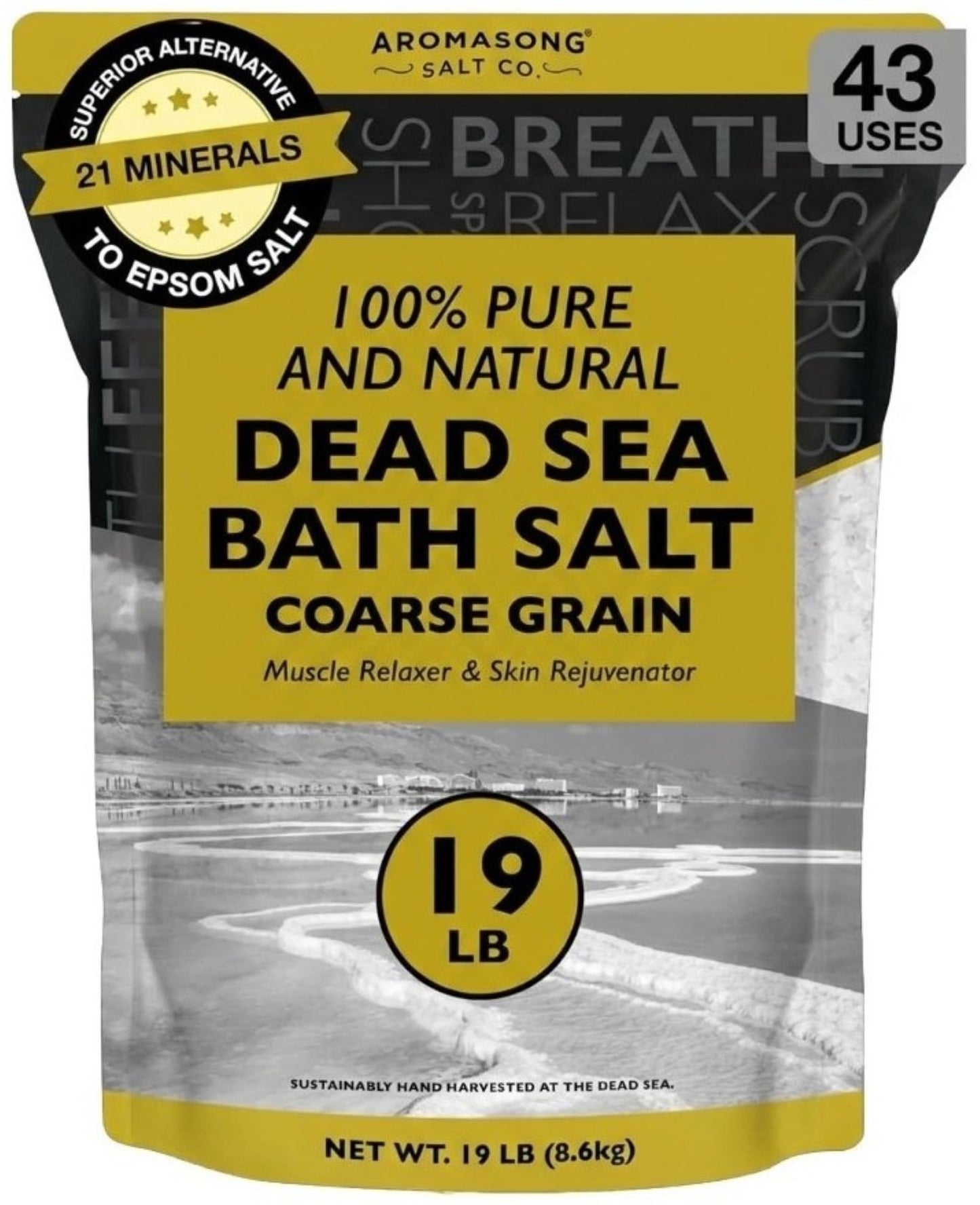 Aromasong Dead Sea Bath Salt - 100% Pure & Natural Dead Sea Salts for Soaking Coarse Grain 19 LB - Bulk Resealable Pack (Packaging May Vary) Used Beauty & Personal Care Aromasong