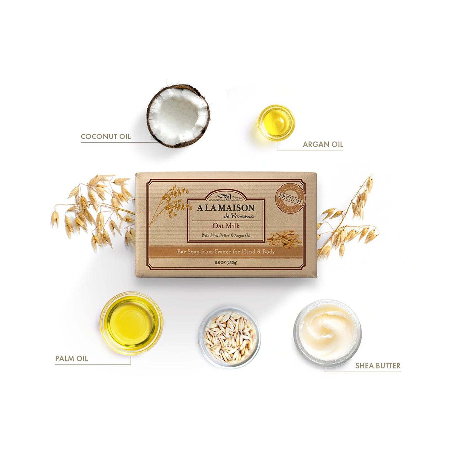 A LA MAISON Oat Milk Bar Soap - Triple French Milled Natural Moisturizing Hand Soap Bar (1 Bar of Soap, 8.8 oz Bar) Beauty & Personal Care A LA MAISON