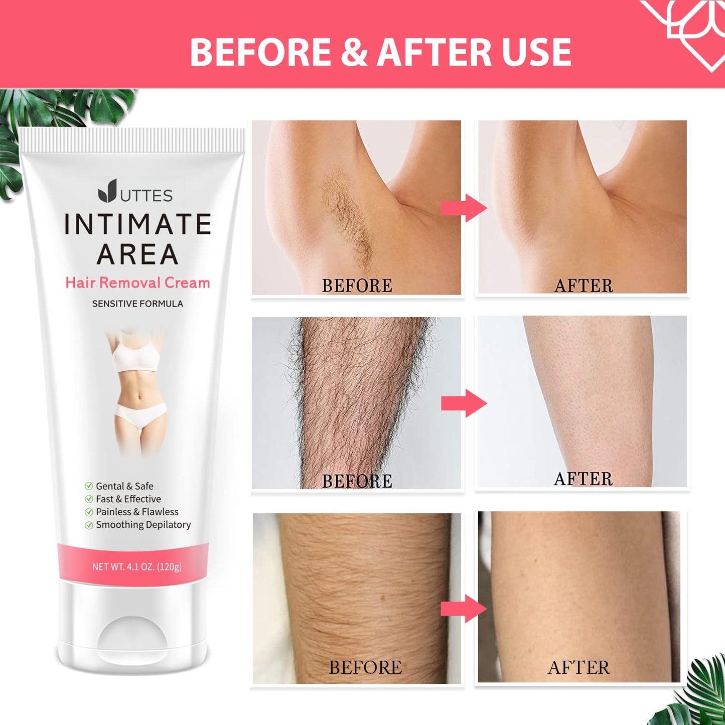 Intimate/Private Hair Removal Cream for Women, for Unwanted Hair in Underarms, Private Parts, Pubic & Bikini Area, Painless Flawless Depilatory Cream Beauty & Personal Care Uttse