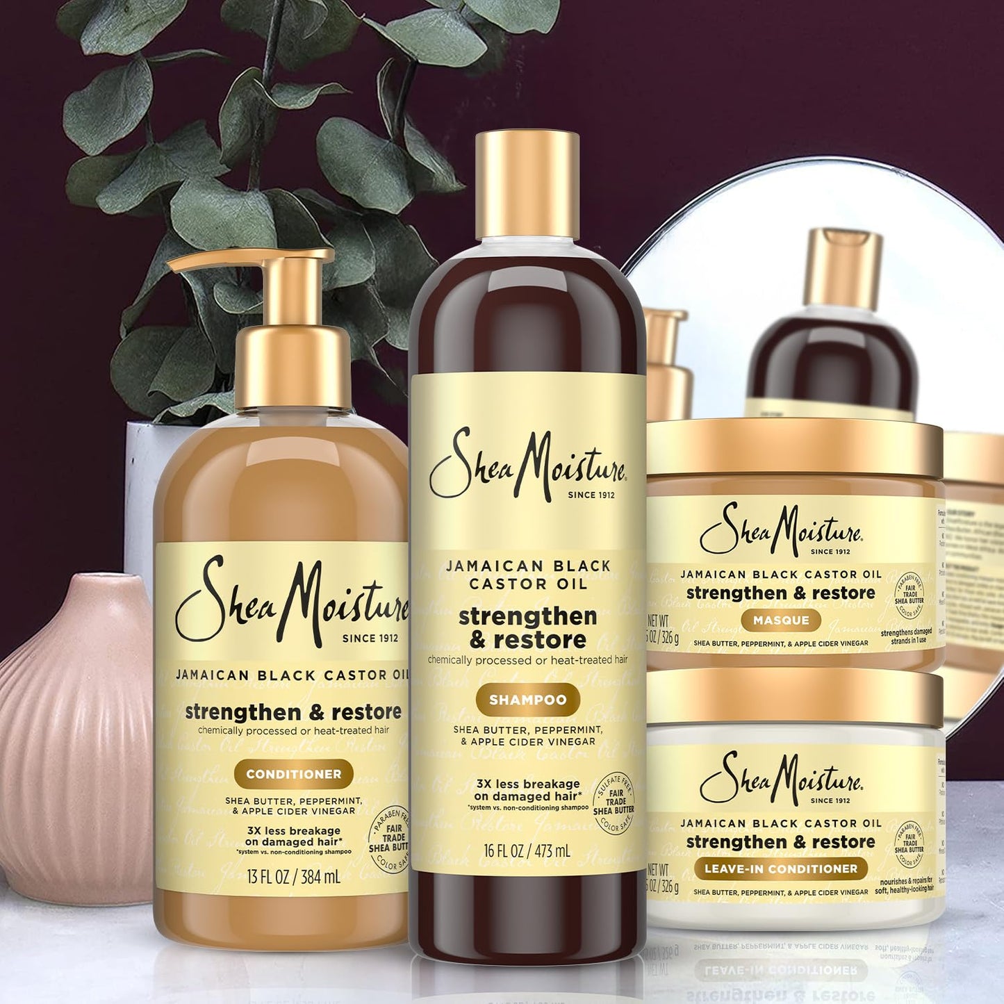 SheaMoisture Jamaican Black Castor Oil Strengthen & Restore Hair Repair Shampoo, Conditioner, Masque + Leave-In Conditioner Bundle Beauty & Personal Care SheaMoisture