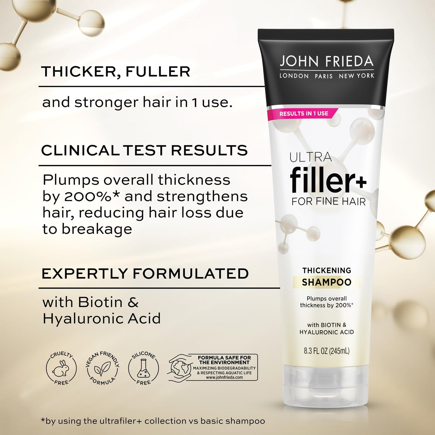John Frieda ULTRAfiller+ Thickening Shampoo, Strengthening Shampoo for Damaged or Thin Hair, Infused with Biotin and Hyaluronic Acid to Strengthen Beauty and Personal Care John Frieda