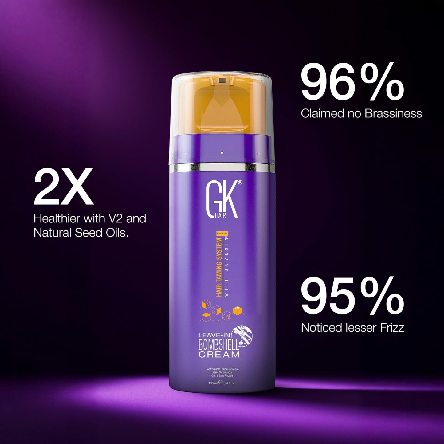 GK HAIR Global Keratin Leave In Bombshell Purple Cream (3.4 Fl Oz/100ml) Conditioning Smoothing Moisturizing Hydrating Frizz Control for Blonde Beauty & Personal Care GK HAIR