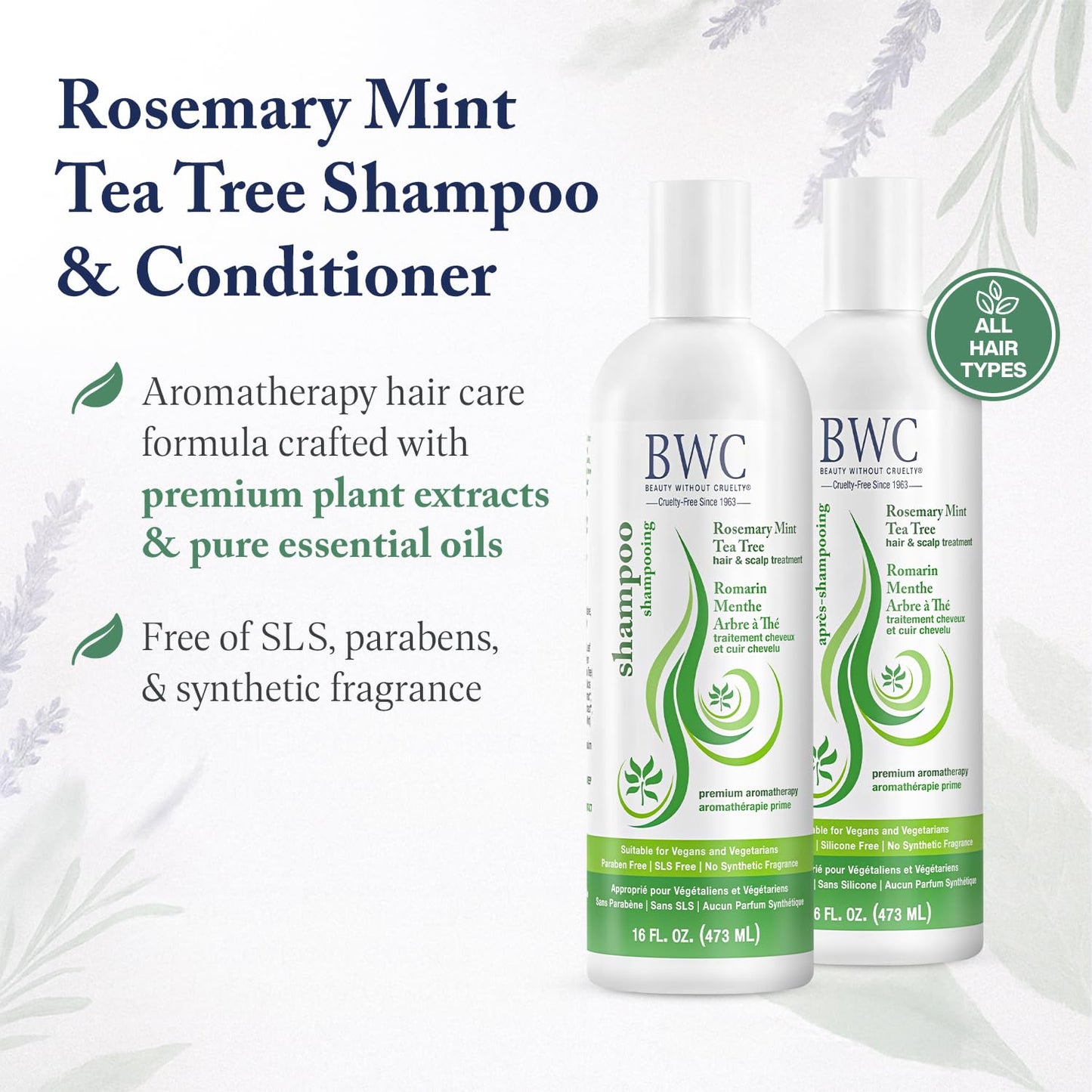 Beauty Without Cruelty Shampoo and Conditioner Set, Clarifying Rosemary Mint Tea Tree - Aromatherapy Hair & Scalp Treatment, SLS-Free, Vegan-Friendly Beauty & Personal Care Beauty Without Cruelty