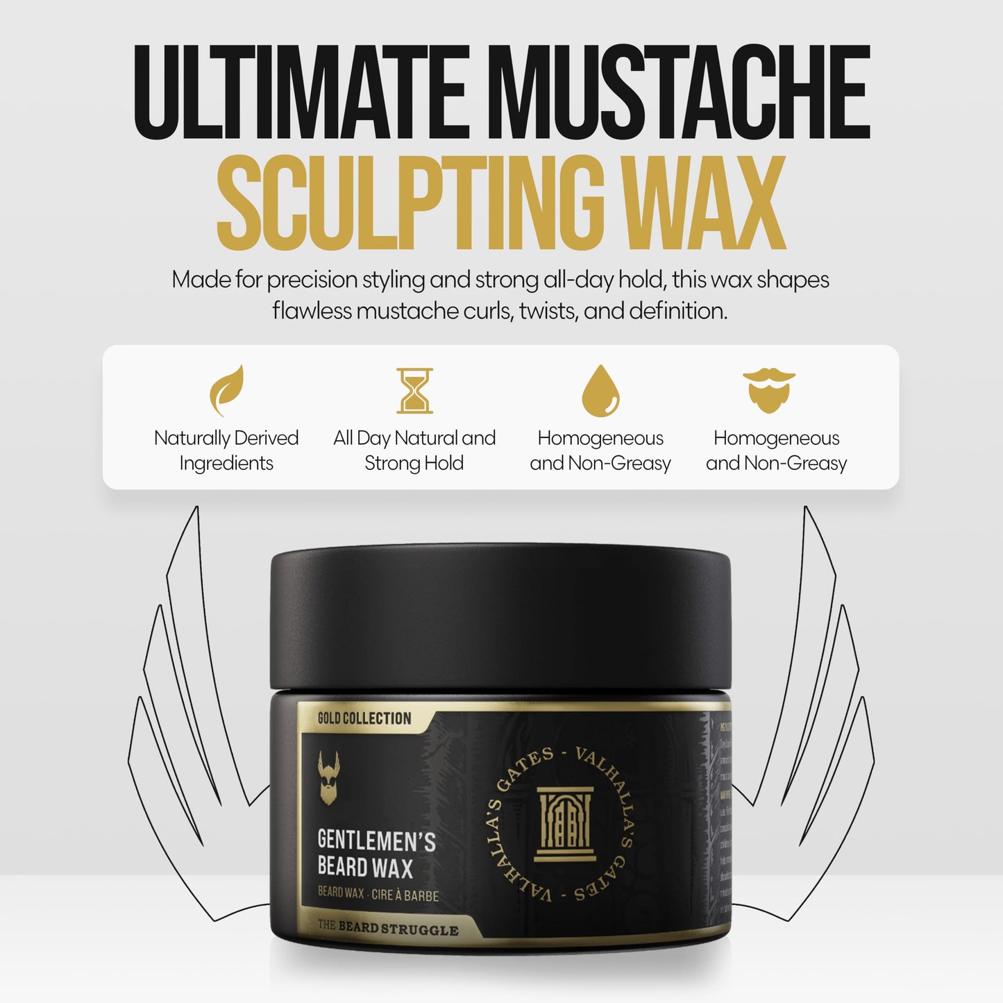 Gentlemen's Beard & Mustache Wax for Men by Beard Struggle - Viking Beard Wax Helps to Tame Style & Groom - Gold Collection - Valhalla's Gates Beauty and Personal Care The Beard Struggle