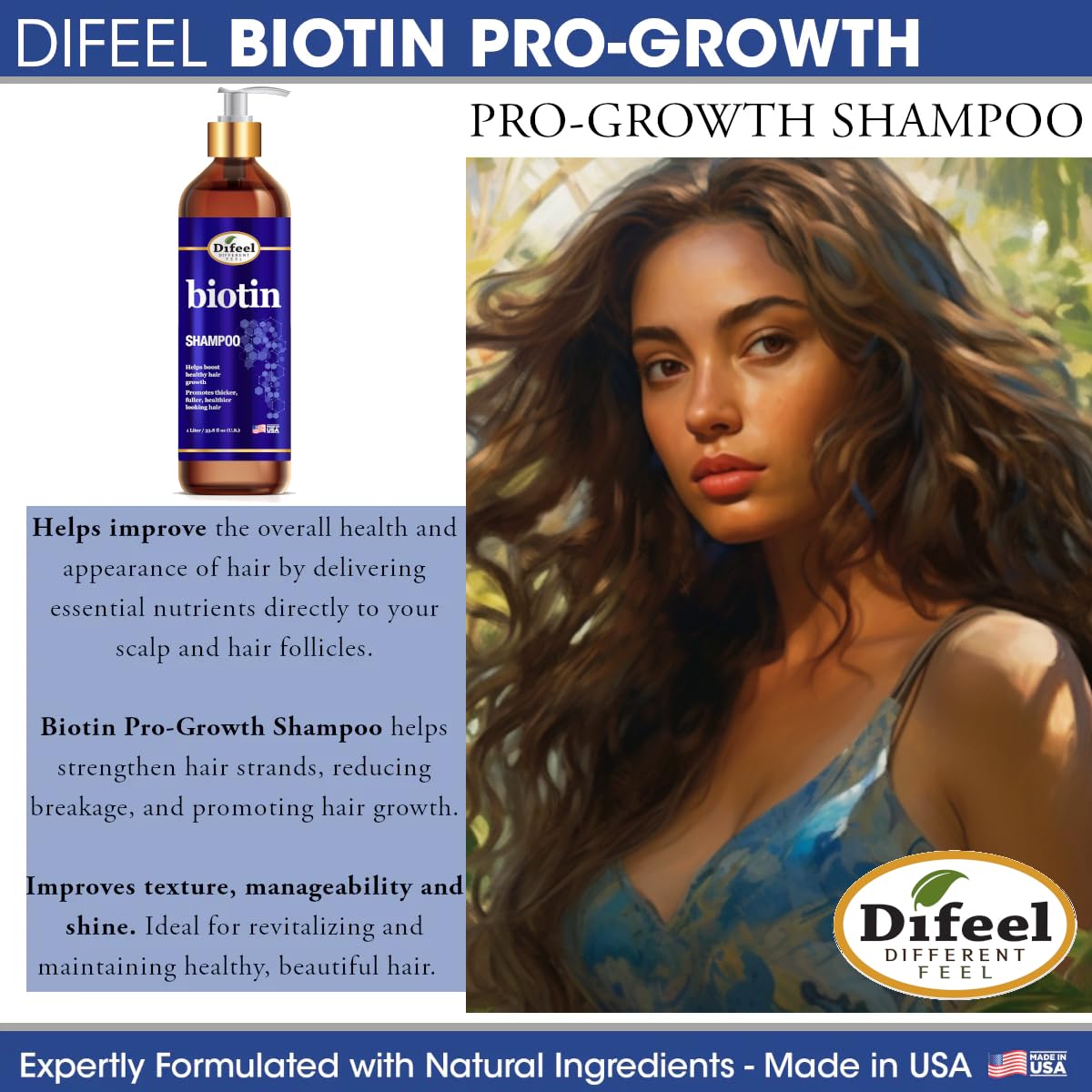Difeel Elevated Biotin Shampoo 33.8oz, Conditioner 33.8oz & Oil 8oz 3-PC Large Boxed Gift Set Beauty & Personal Care Difeel