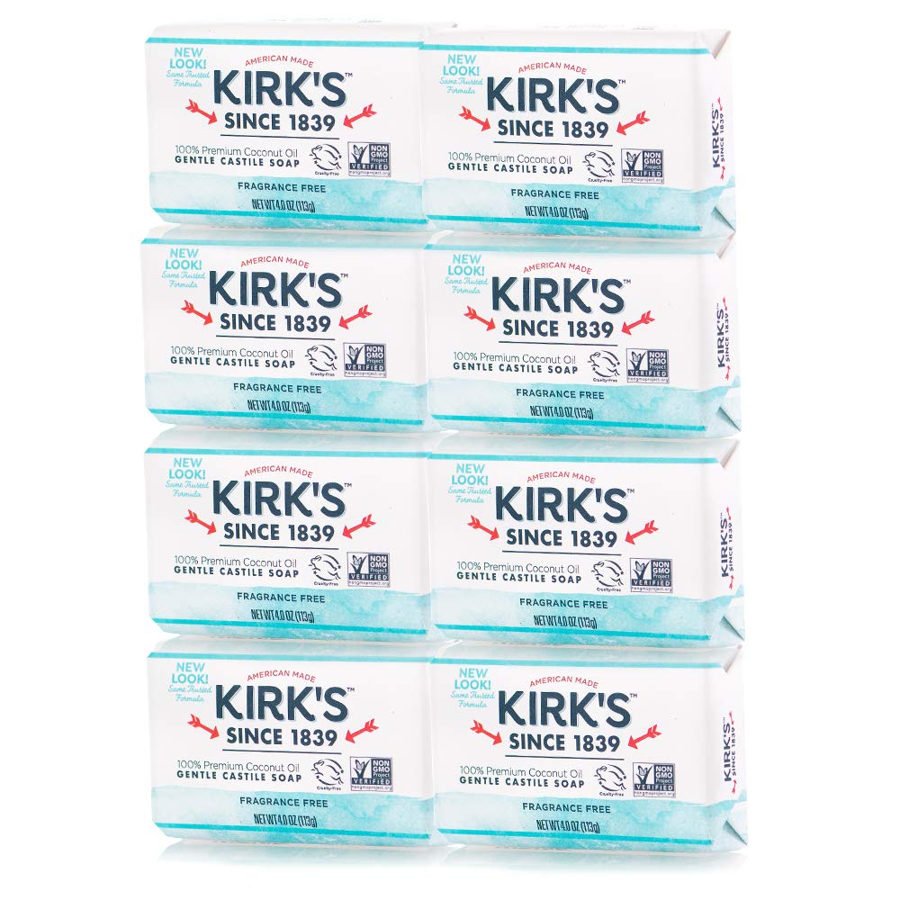 Kirk's Original Coco Castile Bar Soap Fragrance Free 4 Ounces (8 Pack) Beauty & Personal Care Kirk's