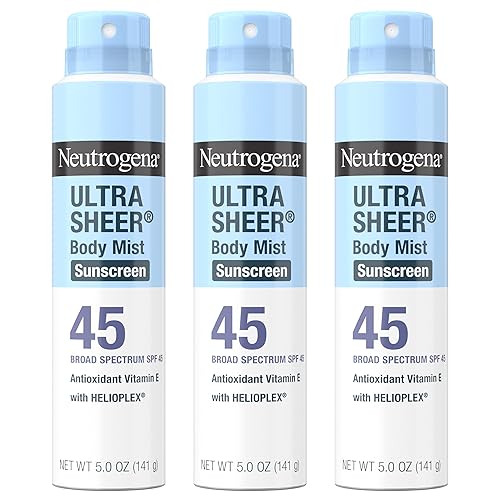 Neutrogena Ultra Sheer Sunscreen Spray SPF 45 Body Mist, Lightweight Non-Greasy Broad Spectrum UVA/UVB Protection, Oil-Free & Non-Comedogenic Water Beauty & Personal Care Neutrogena