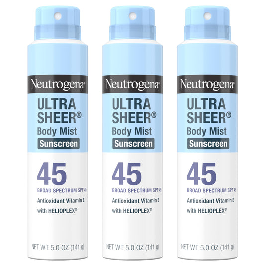 Neutrogena Ultra Sheer Sunscreen Spray SPF 45 Body Mist, Lightweight Non-Greasy Broad Spectrum UVA/UVB Protection, Oil-Free & Non-Comedogenic Water Beauty & Personal Care Neutrogena