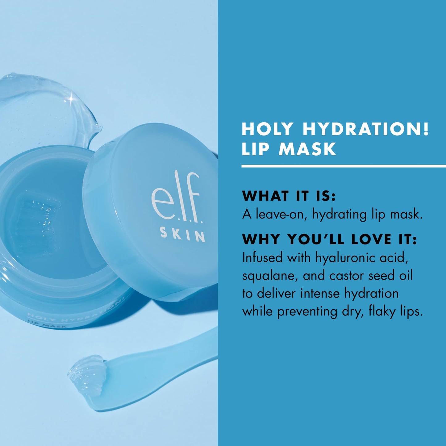 e.l.f. SKIN Holy Hydration! Lip Mask, Hydrating Lip Mask For A Softer & Smoother Pout, Infused With Hyaluronic Acid, Non-Sticky, Vegan & Cruelty-Free Beauty & Personal Care e.l.f.