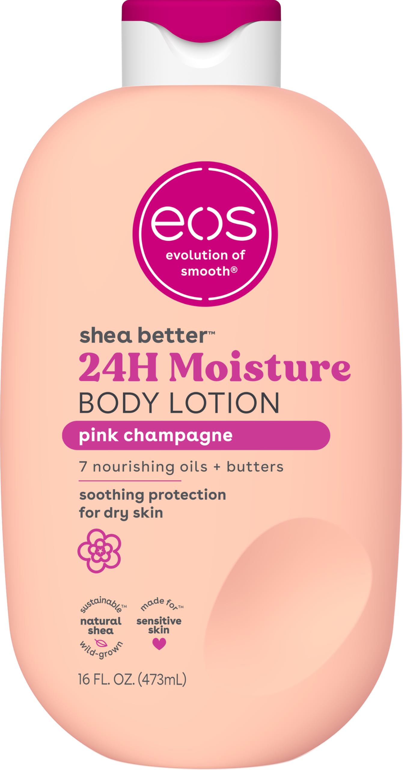 eos Shea Better Body Lotion Pink Champagne, 24-Hour Moisture Skin Care, Lightweight & Non-Greasy, Natural Shea, Vegan, 16 fl oz Beauty & Personal Care eos