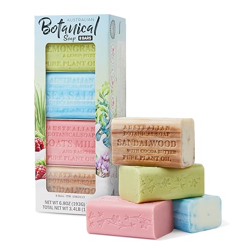 Australian Botanical Soap 8-Pack Variety Bar Soap Set, 6.6 oz Each (8 Bars) - 2 Each: Sandalwood, Sea Salt, Goats Milk Raspberry, Lemongrass & Lemon Beauty & Personal Care Australian Botanical Soap