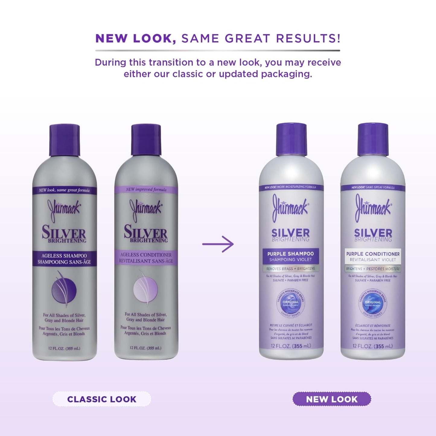 Jhirmack Silver Brightening Purple Shampoo and Conditioner Set for all types of silver, grey, and blonde hair Beauty & Personal Care jhirmack