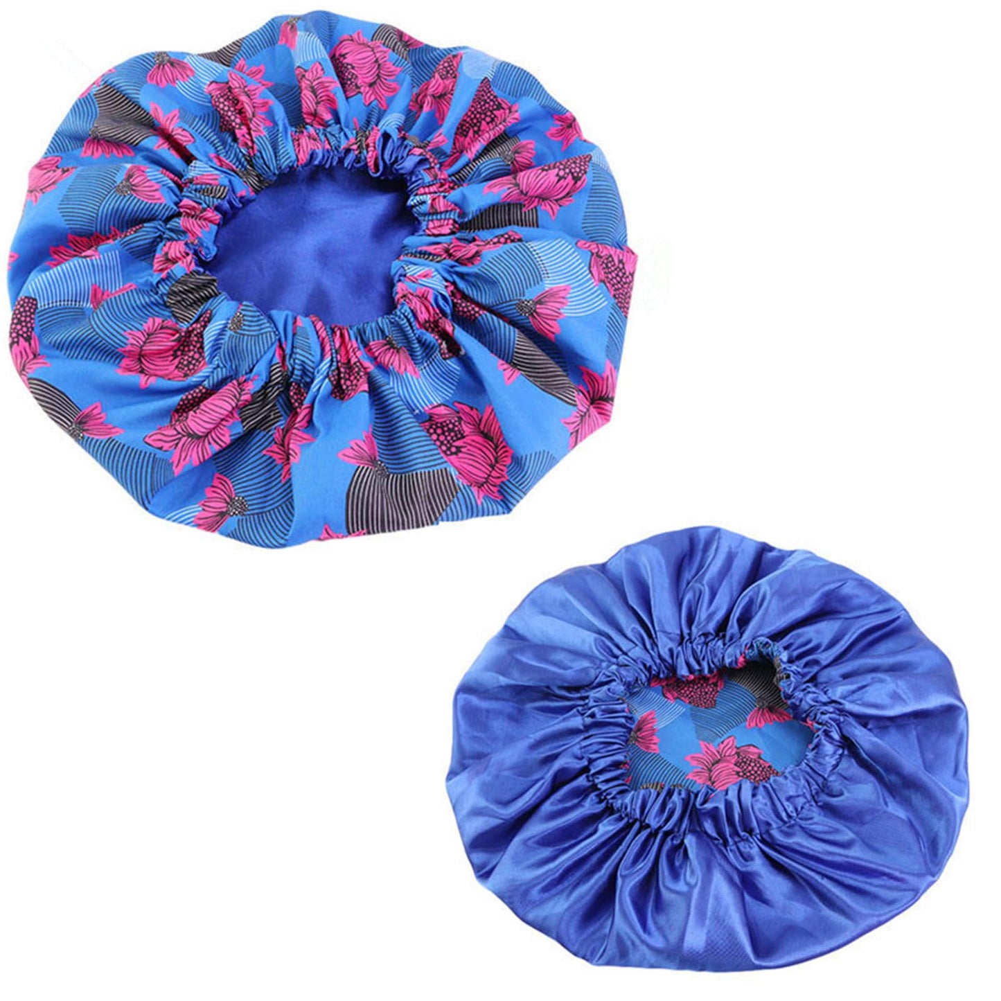 Qianmome Women Double-Layer Extra Large Print Satin Bonnet Sleep Cap African Pattern Fabric Ankara Bonnets Sapphire Beauty and Personal Care Qianmome