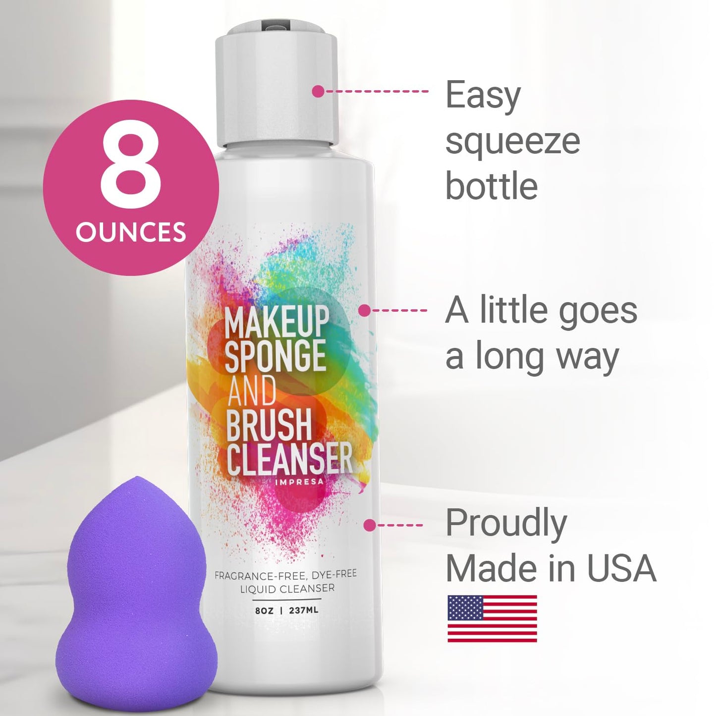 IMPRESA Makeup Sponge & Powder Puff Cleaner Soap - 8 Fl Oz Deep Stain Removal & Brush Cleaning Solution - Gentle Care & Makeup Sponge Cleaner Beauty & Personal Care IMPRESA
