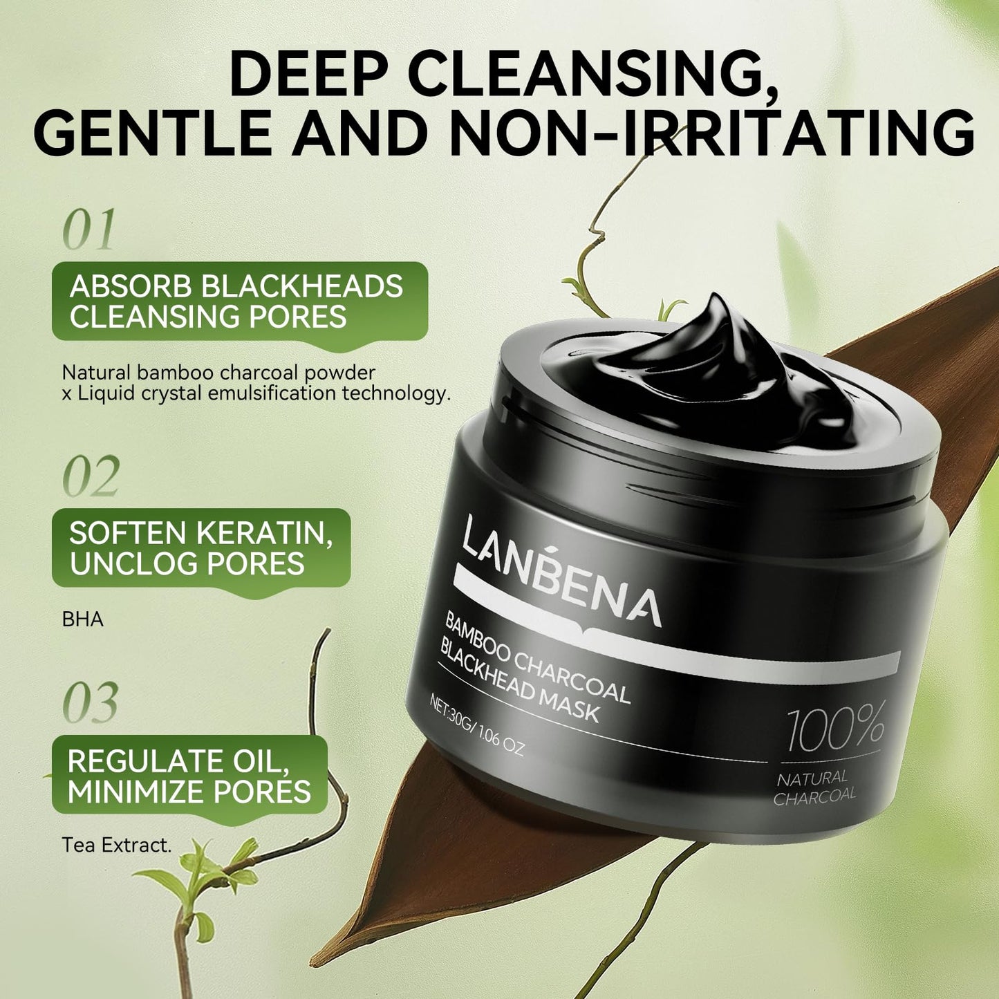 LANBENA Upgraded 2.0 Bamboo Charcoal Blackhead Remover Mask - 60 Nose Strips, Peel off & Purify Pores, Deep Cleanse for All Skin Types Beauty and Personal Care LANBENA