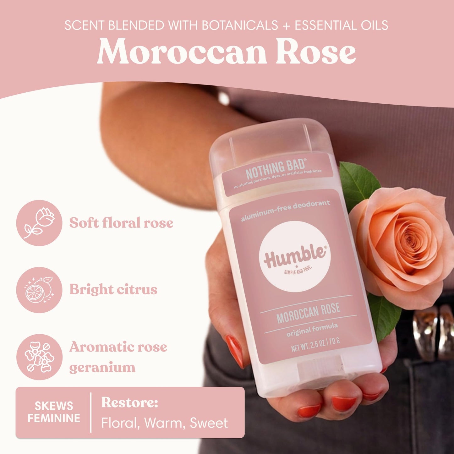 Humble Aluminum-Free Deodorant for Women & Men, Moroccan Rose - Clean & Fresh Natural Deodorant Stick with Essential Oils for Long-Lasting Odor Beauty and Personal Care HUMBLE SIMPLE AND TRUE.