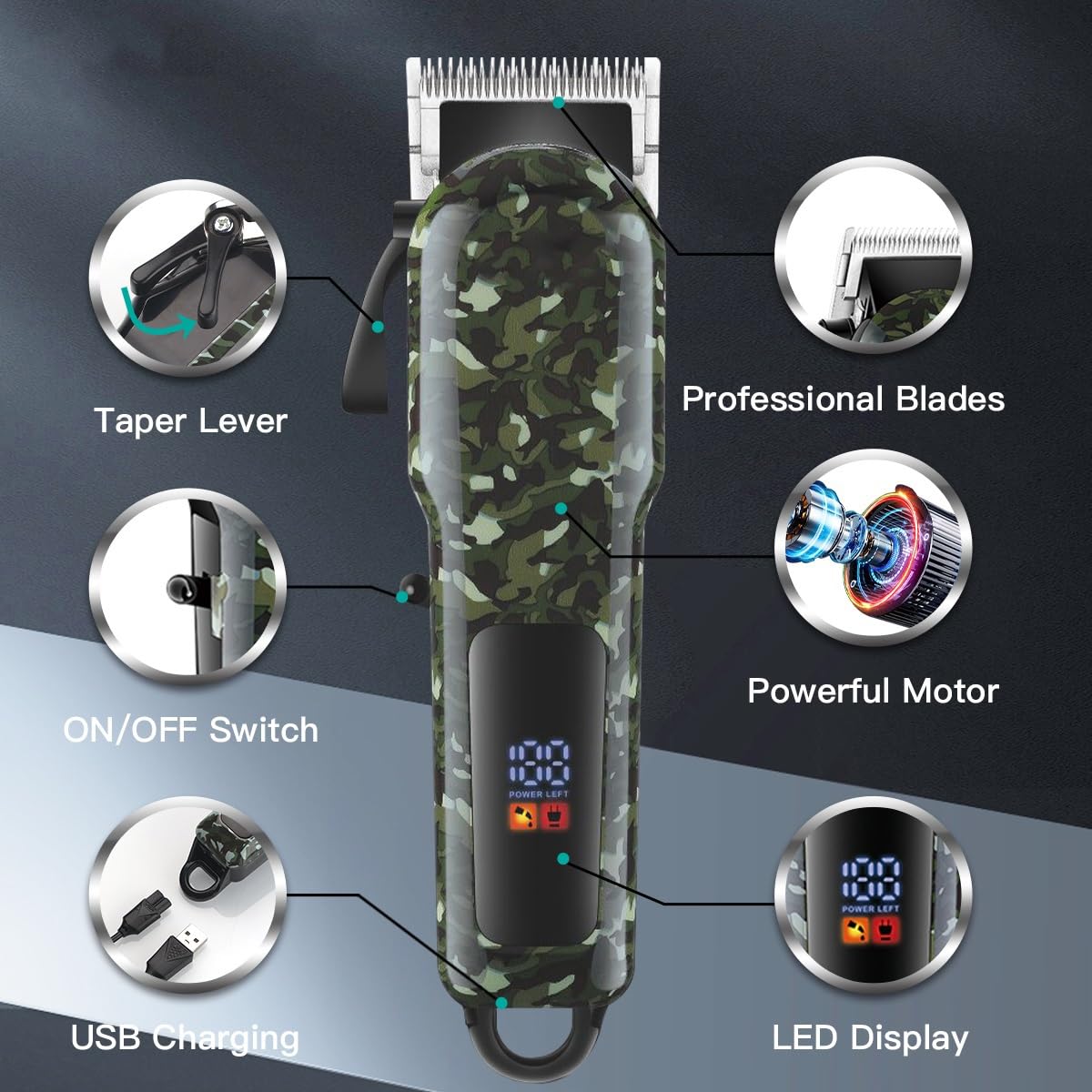 GLESVOWIO Pro Hair Clipper Professional Trimmer Adjustable Cutting Machine Electric Barber Digital Display for Men Beauty and Personal Care GLESVOWIO