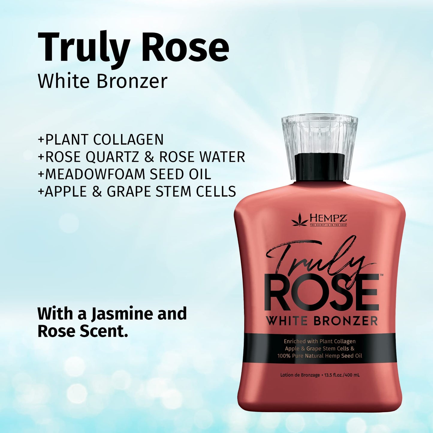 HEMPZ Truly Rose White Bronzer - Herbal Moisturizing Self Tanning Lotion for Tanning Beds, Beach, Sun 13.5 Fl OZ Beauty & Personal Care Hempz