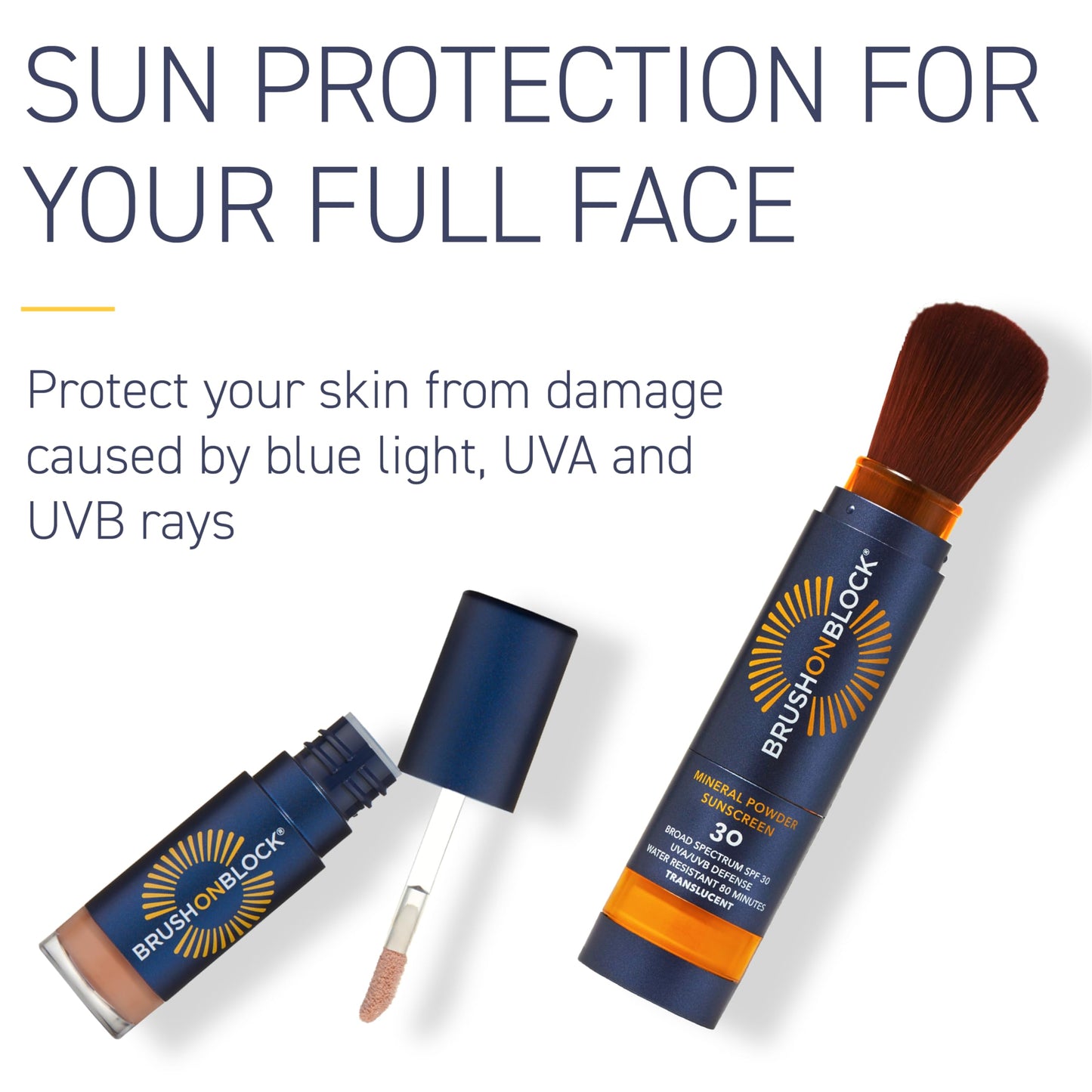 Brush On Block Full Face Sun Protection Kit, Translucent Mineral Powdered Sunscreen & Protective Lip Oil SPF 30, Reef Friendly, FSA HSA Eligible Beauty & Personal Care Brush On Block