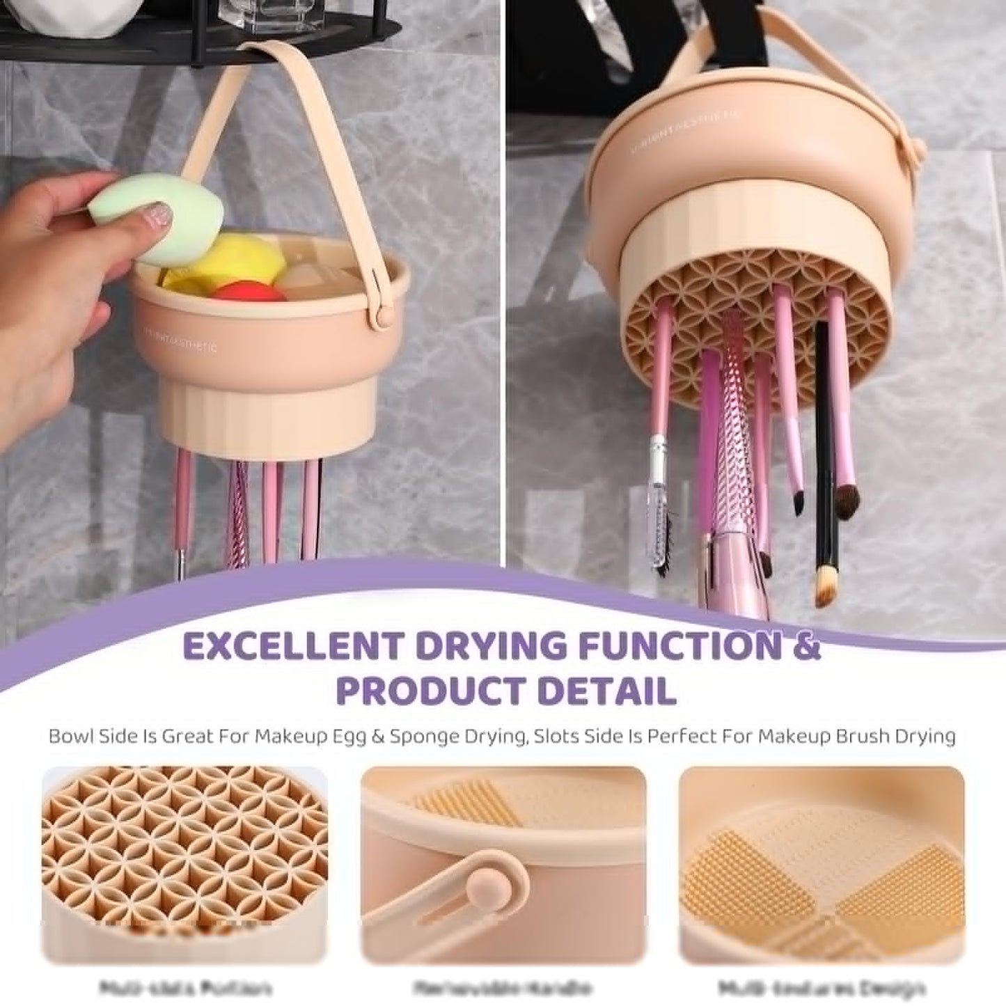Makeup Brush Cleaner Mat 3 in 1 Silicone Makeup Brush Cleaner Bowl Cosmetic Brushes Cleaning Tool Organizer for Storage and Air Drying (Pink) Beauty & Personal Care GOLIKEE