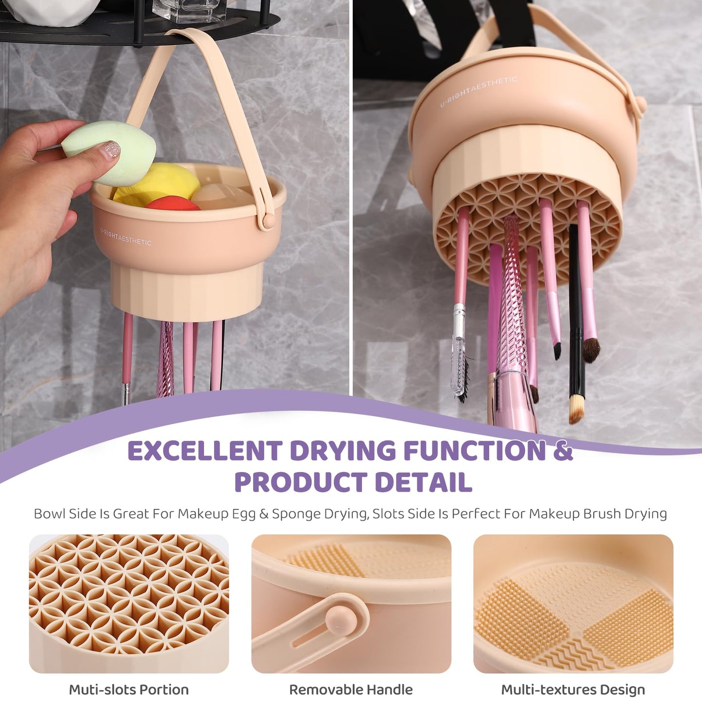 GOLIKEE Makeup Brush Cleaner Mat 3 in 1 Silicone Makeup Brush Cleaner Bowl Cosmetic Brushes Cleaning Tool Organizer for Storage and Air Drying?Khaki? Beauty and Personal Care GOLIKEE