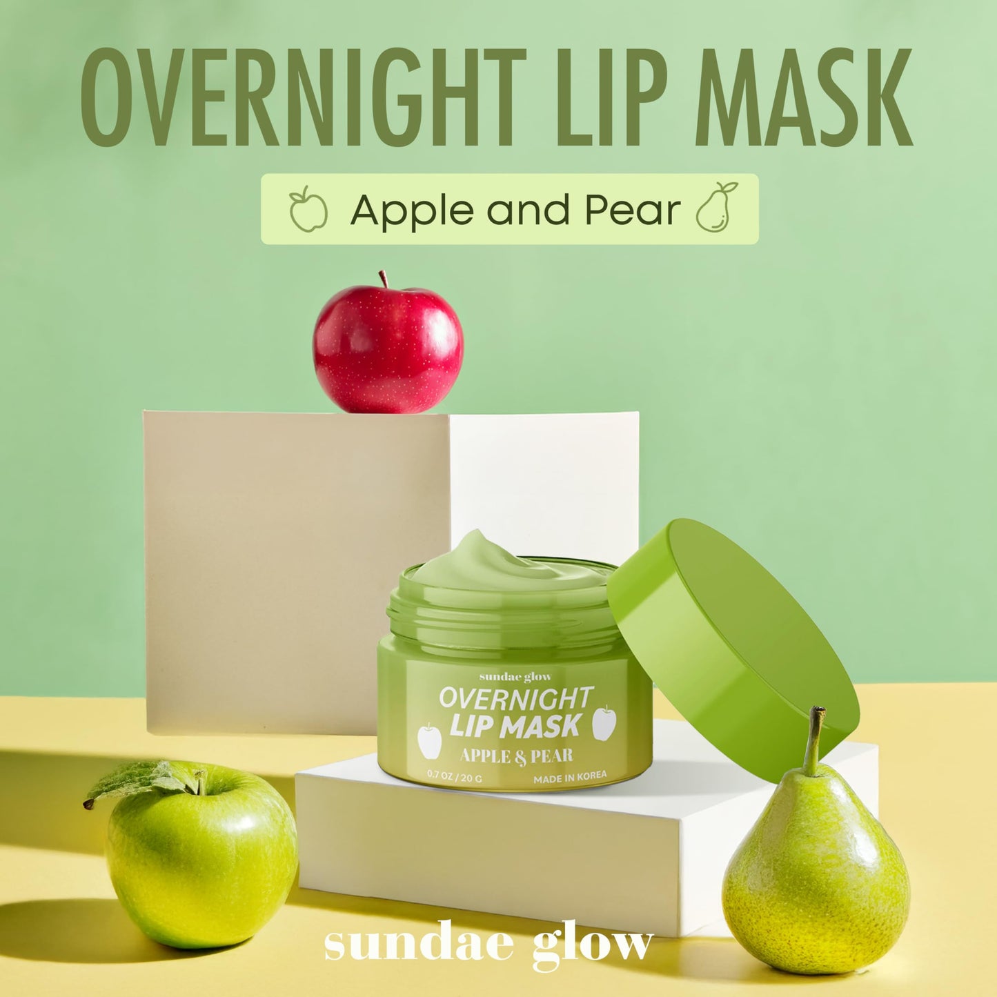Sundae Glow Apple & Pear Lip Mask Overnight Treatment - Dermatologist Tested, Korean Skin Care - Deep Moisture & Lip Hydration Repair with Shea Butter Beauty & Personal Care Sundae Glow