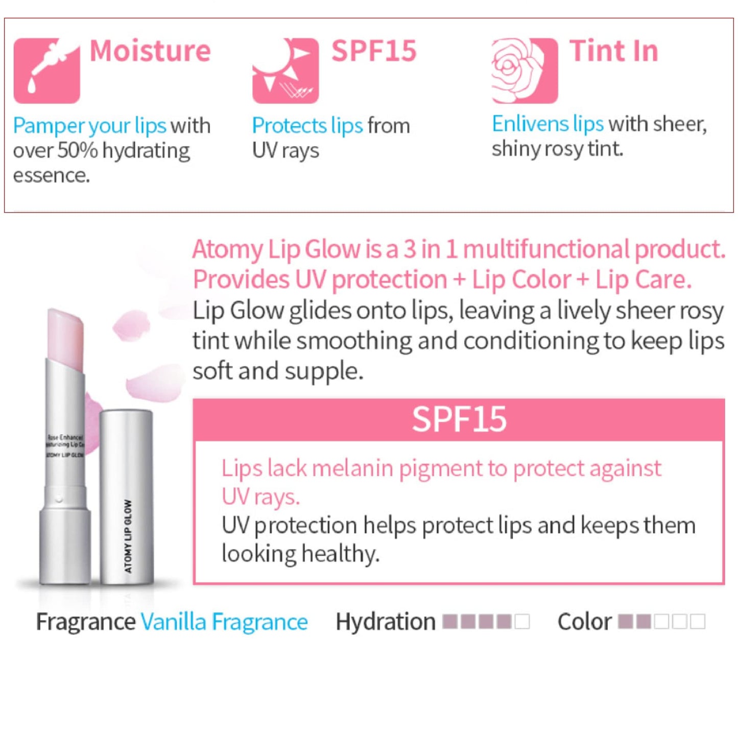Atomy Lip Glow 3.3g x 2 EA - Moisturizing Lip Care Treatment Balm with Natural Pink Color Beauty and Personal Care GASHINA STORY