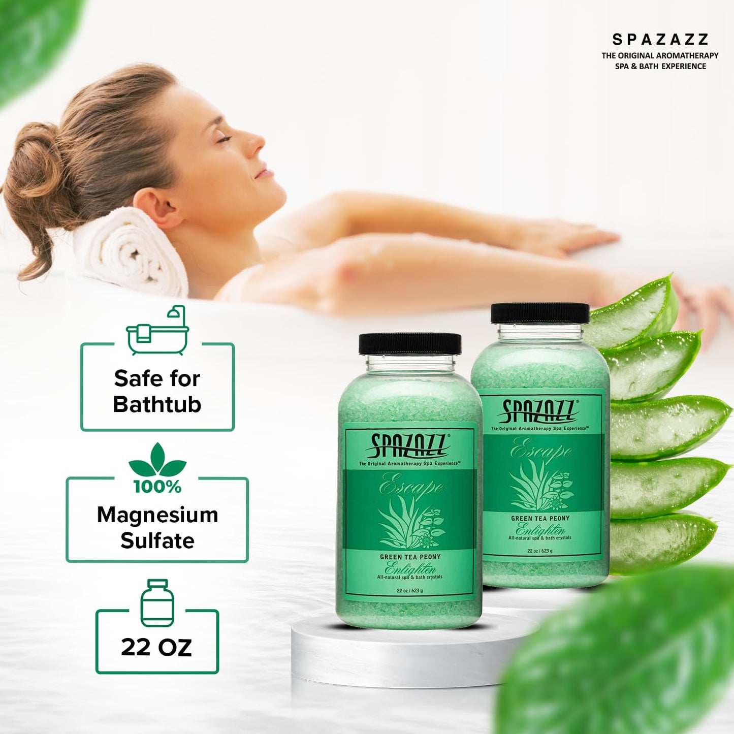 Spazazz SPZ-109 Escape Aromatherapy Crystals Container, 22-Ounce, Green Tea Peony Enlighten Beauty and Personal Care Spazazz