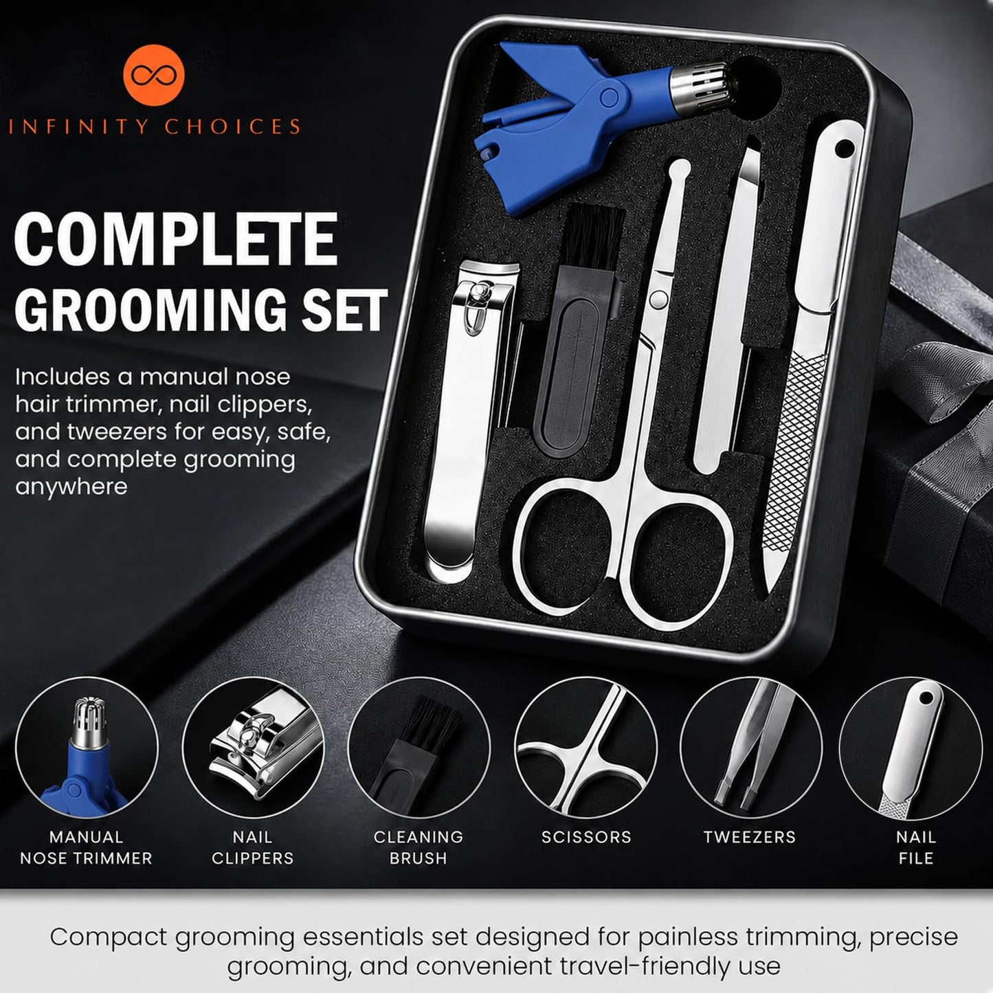 Infinity Choices Nose Hair Trimmer for Men and Women Set, Birdie Set, with Nail Clippers and Tweezers, Manual, Battery-Free, Waterproof, Painless Beauty and Personal Care Infinity Choices