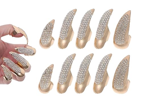 10 Pcs Halloween Costume Fake Finger Claws - Gothic Punk Cosplay Nail Rings - Sparkling Crystals Paved Party Accessories for Girls Women Men - Witch Beauty & Personal Care Bestga