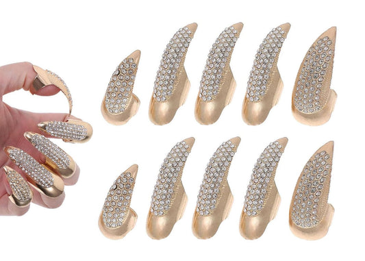 10 Pcs Halloween Costume Fake Finger Claws - Gothic Punk Cosplay Nail Rings - Sparkling Crystals Paved Party Accessories for Girls Women Men - Witch Beauty & Personal Care Bestga