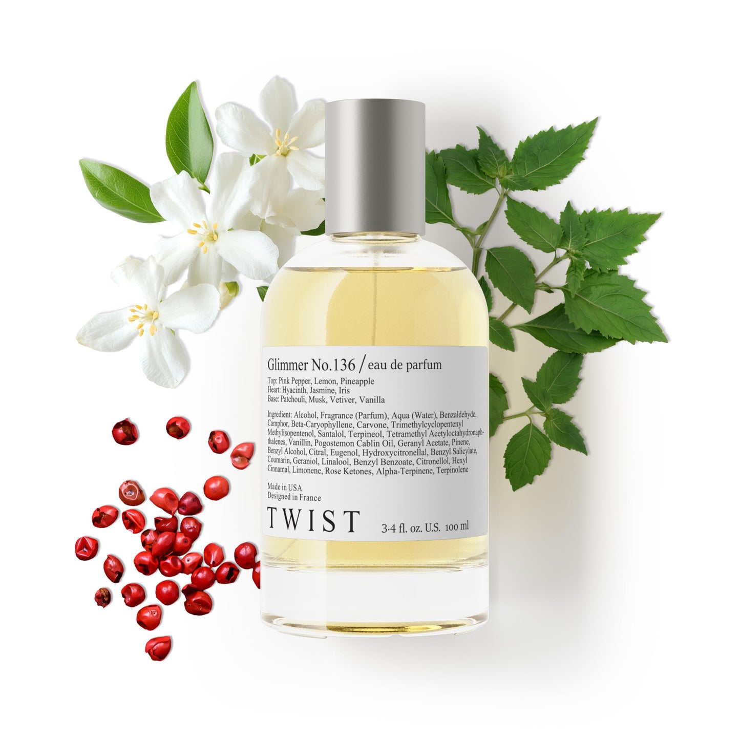 Twist Glimmer No. 136 - Inspired by C. Chance EDT, Long-Lasting Perfume for Women, Vegan, Clean Ingredients, Pink Pepper & Pineapple - Spray 100 ml | Beauty & Personal Care HOUSE OF TWIST
