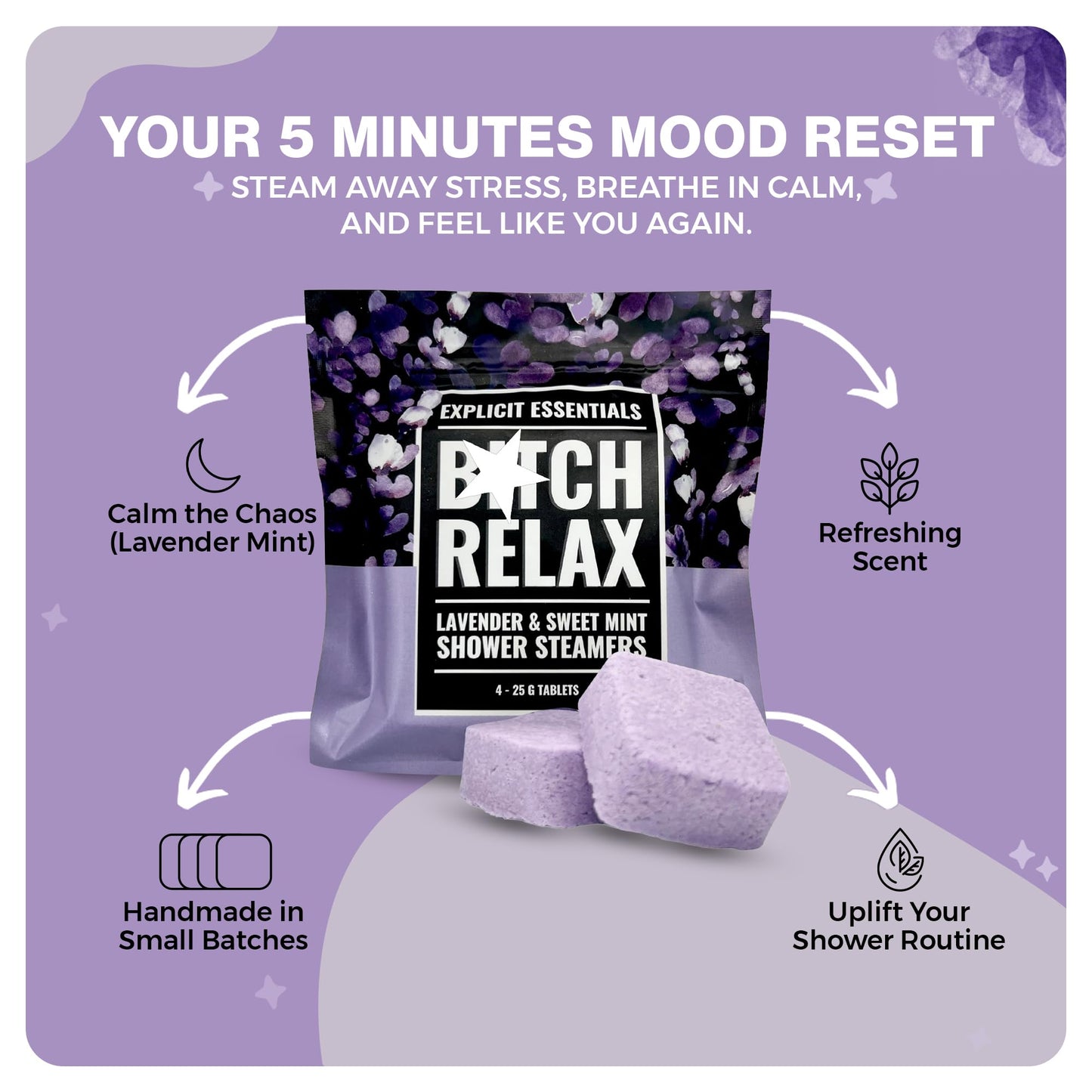 Explicit Essentials B Relax Shower Steamers - Lavender Mint Aromatherapy Shower Steamers for Relaxation & Stress Relief - Spa Shower Gift Beauty and Personal Care Explicit Essentials