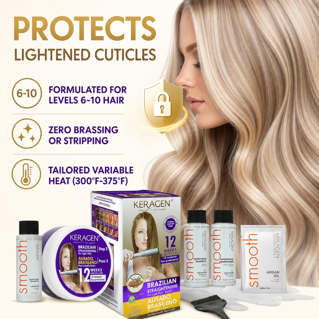 KERAGEN At-Home Hair Straightening Kit, Frizz Control