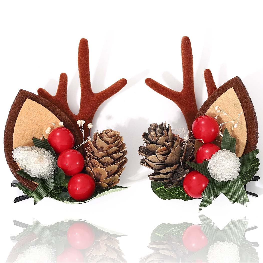 BARTOSI Christmas Reindeer Antlers Hair Clips Deer Antler Hair Clip Xmas Ears Hairpins Holiday Hair Accessories for Women and Girls (Pack of 2) Beauty & Personal Care BARTOSI