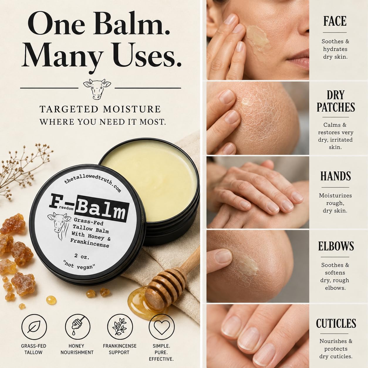 Tallowed Truth Original Tallow Balm - Grass-Fed Beef Tallow for Skin & Face - 5 Ingredient Moisturizer - 2 oz - Tallow Face Cream Made in Canada Beauty & Personal Care The Tallowed Truth