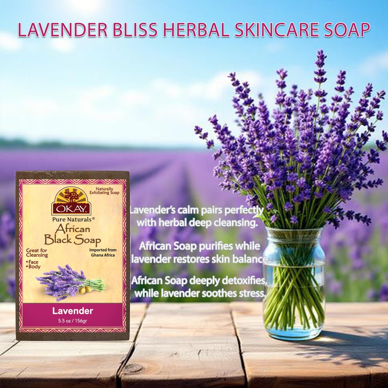 OKAY | African Black Soap with Lavender | For All Skin Types | Cleanses and Exfoliates | Nourishes and Heals | Free of Parabens, Silicones, Sulfates | Beauty & Personal Care OKAY