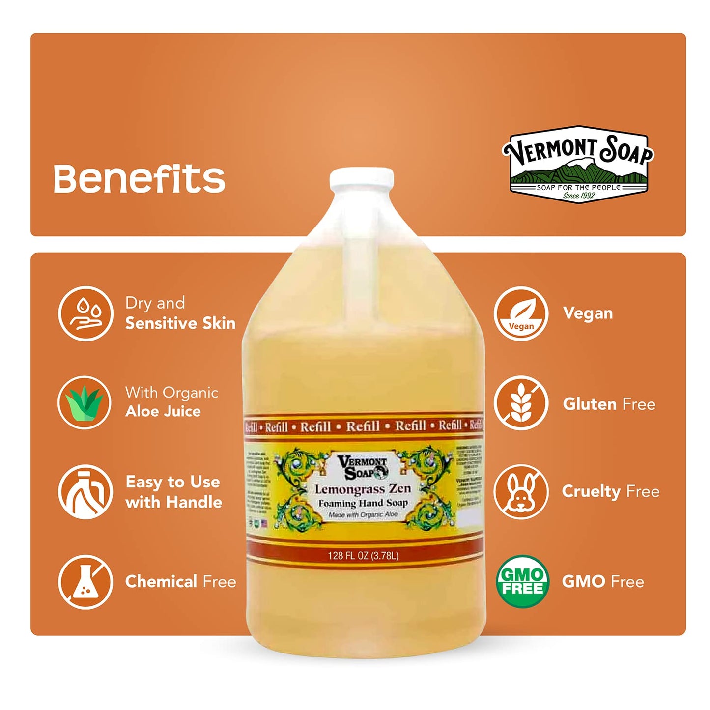 VERMONT SOAP Organics Foaming Hand Soap, Liquid Soap with Pre-diluted Formula - Ready to Use Lemongrass Hand Soap With Convenient and Economical Beauty & Personal Care VERMONT SOAP