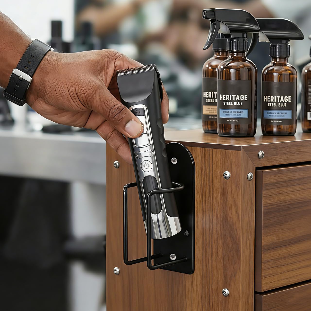 VOSAREA Wall Mount Hair Clipper Holder and Electric Shaver Holder, 4.96 Inch Stainless Steel Barber Station Organizer for Bathroom Salon (Black) Beauty and Personal Care VOSAREA