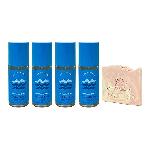 Bath & Body Works Oceanside Splash - 4 Travel Size Fine Fragrance Mists (2.5 fl oz / 75 mL Each) with a Himalayan Salts Springs Sample Soap Beauty & Personal Care Bath & Body Works