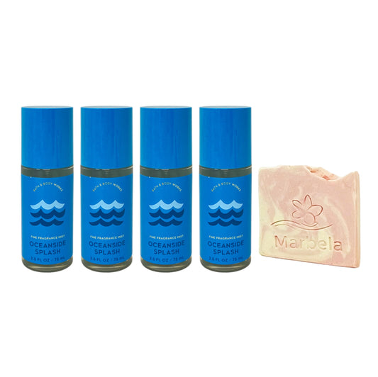 Bath & Body Works Oceanside Splash - 4 Travel Size Fine Fragrance Mists (2.5 fl oz / 75 mL Each) with a Himalayan Salts Springs Sample Soap Beauty & Personal Care Bath & Body Works