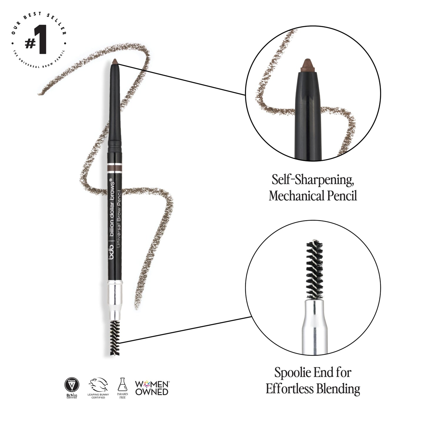 Billion Dollar Brows Universal Eyebrow Pencil - Dual-Ended Design with Precision Tip & Spoolie, Matte Finish, Waterproof, Easy to Use, Vegan Beauty & Personal Care billion dollar brows