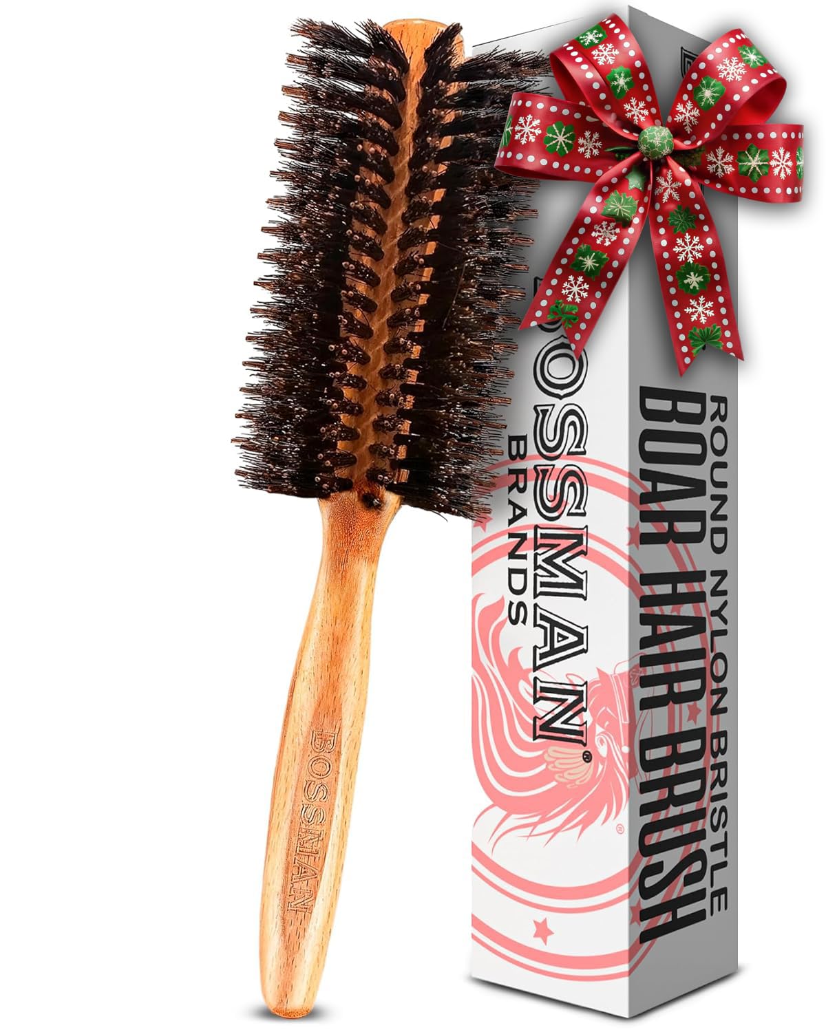 Bossman Boar & Nylon Bristle Round Hair Brush, 2 Inch - Blow Dryer Brush for Styling, Curling, Detangling, and Straightening Beauty & Personal Care Bossman