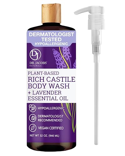 Dr. Jacobs Naturals Castile Lavender All-Natural Body Wash for Moisturizing Dry and Sensitive Skin with Plant-Based Ingredients with Pump - 32 Ounce Beauty & Personal Care DR.JACOBS NATURALS
