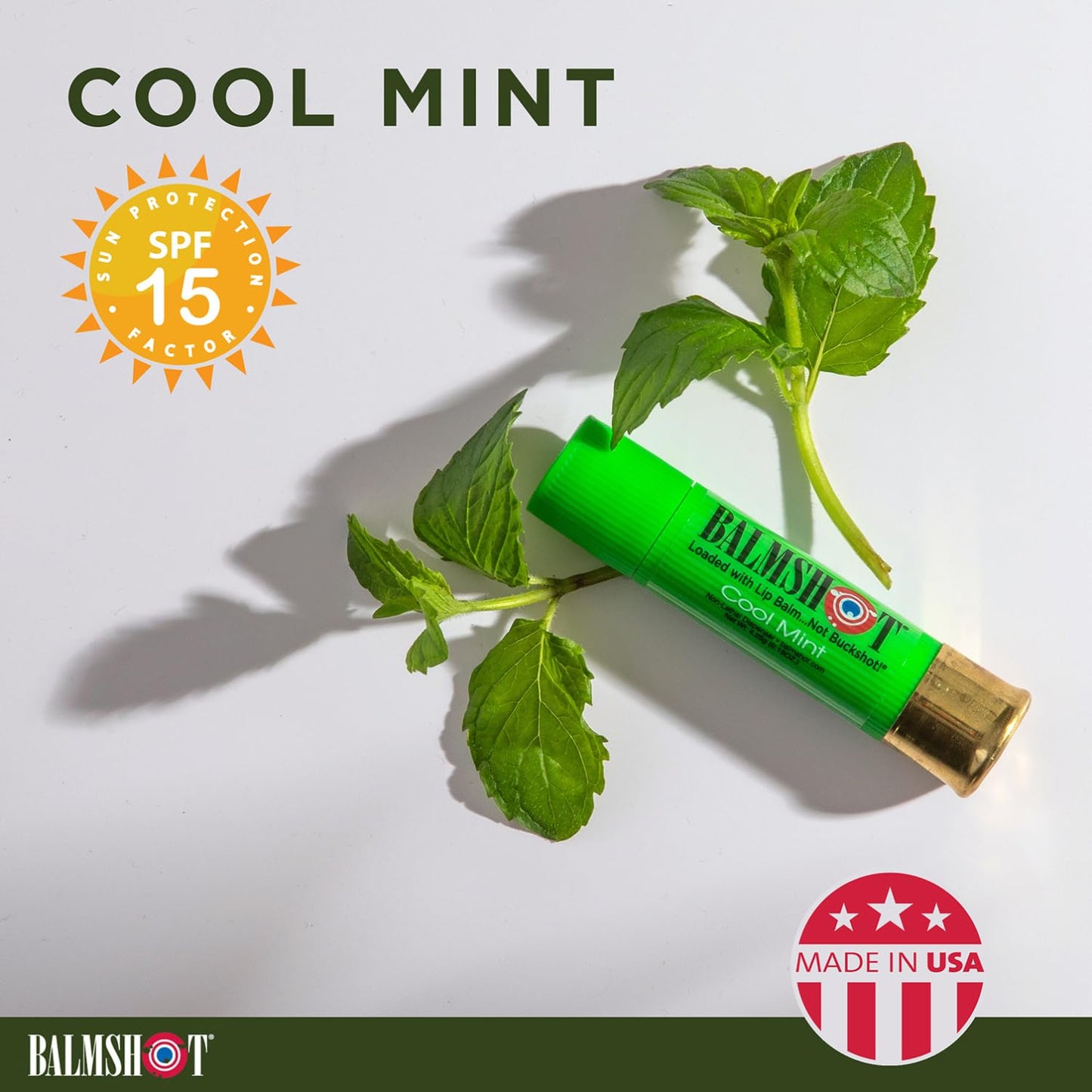 BALMSHOT Cool Mint Lip Balm SPF 15 - Beeswax Chapstick for Men & Women, Deep Moisturizing Lip Repair for Dry Cracked Lips, 20-Gauge Brass Shotgun Beauty and Personal Care Balmshot